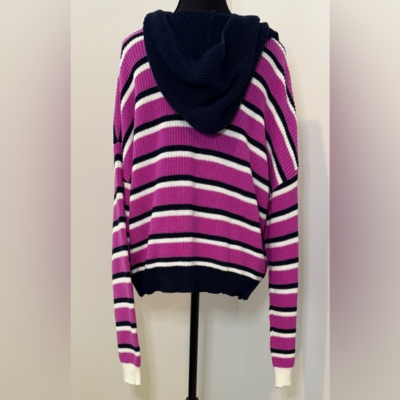 525 America Pink and Navy Striped Hooded Sweater - Picture 3 of 9